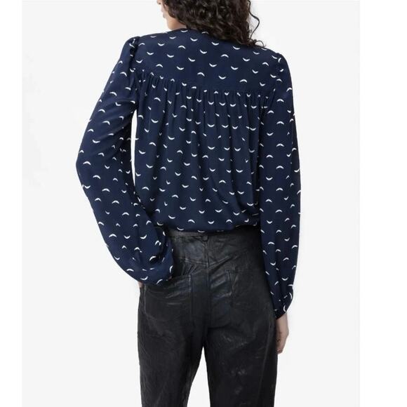 Zadig & Voltaire Womens Silk V-Neck Wing Print Long-Sleeved Blouse Top Small - Picture 2 of 11